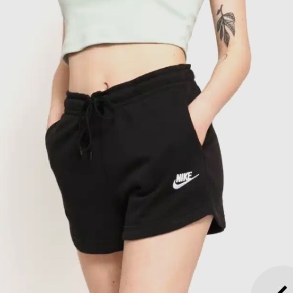 Nike Women's French Terry Black Shorts Drawstring Sportswear Essential Gym - Picture 1 of 9